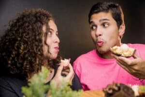 hidradenitis suppurativa treatments as depicted by people eating